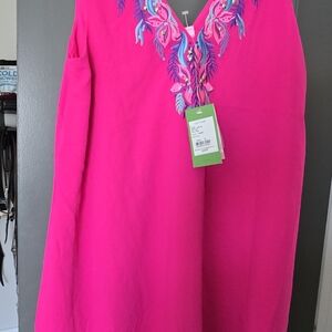 Vibrant Pink Sleeveless Dress with Embroidered Detail